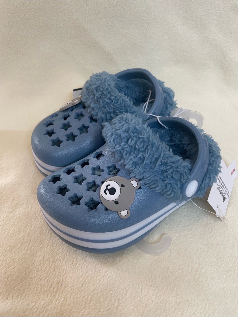 Stepping Stoner Kids Blue  Sherpa Fleece-Lined Bear Clogs Size 4 (9-12 M)